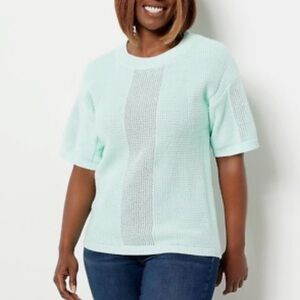 Laurie Felt Gorgeous Mint Green Short Sleeve Cotton Blend Knit Sweater Sz 1x